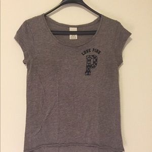 PINK scoop neck grey fitted t-shirt